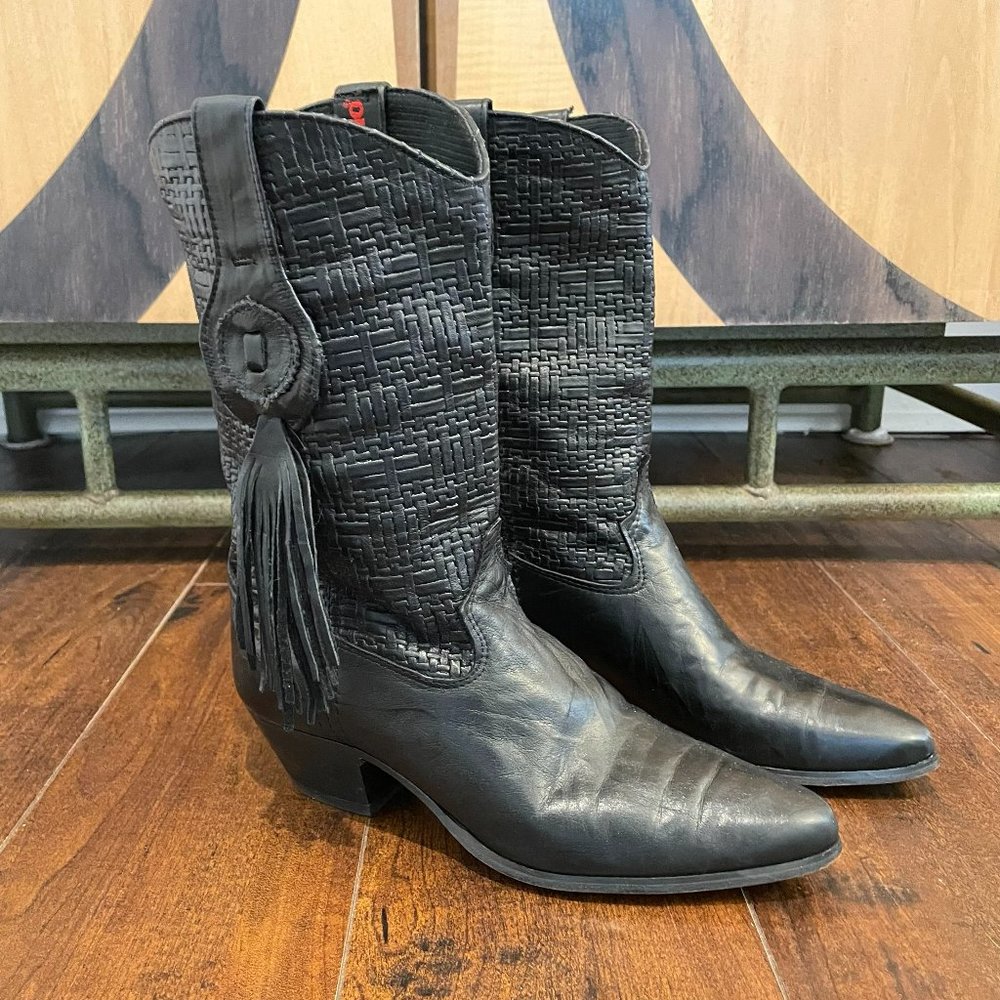 Laredo | Black Leather Western Boots With Tassel | Size US 7.5